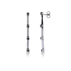 18k white gold alternate drop tennis earrings with black and white rubies