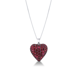 18k white gold necklace with Heart pendant with ruby pavè