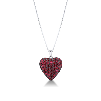 18k white gold necklace with Heart pendant with ruby pavè