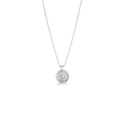 White gold 18k necklace with circle pendant and diamonds pavé