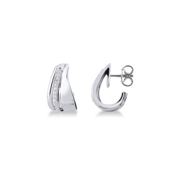 Double band hoop earrings in white gold 18k with diamonds 