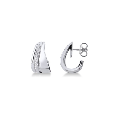 Double band hoop earrings in white gold 18k with diamonds 