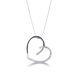 18k white gold inclined fancy heart pendant with diamonds