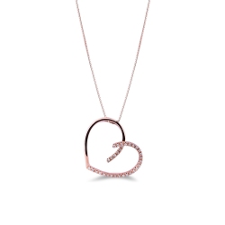 18k rose gold inclined fancy heart pendant with diamonds
