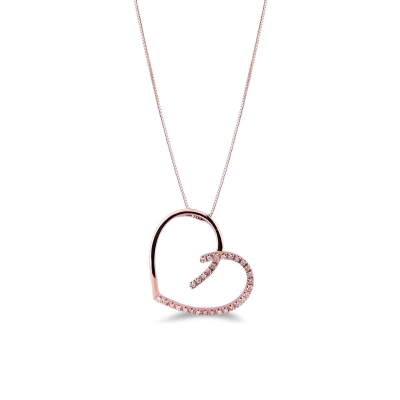 18k rose gold inclined fancy heart pendant with diamonds