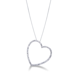 Inclined heart with round cut diamonds in white gold 18k