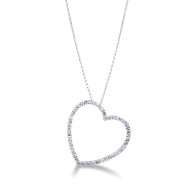 Inclined heart with round cut diamonds in white gold 18k