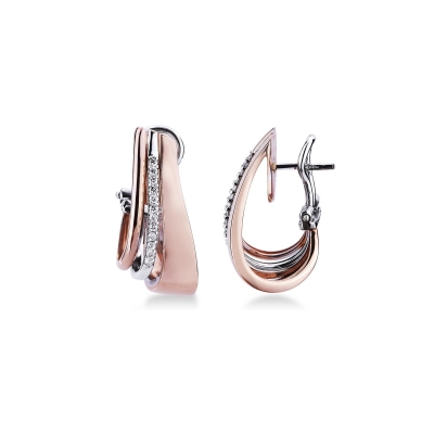 Fancy hoop earrings in white and rose gold 18k with diamonds