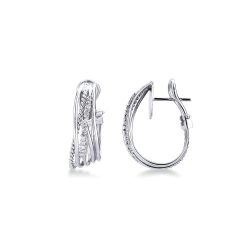 Braided wire hoops earrings in 18k white gold and diamonds