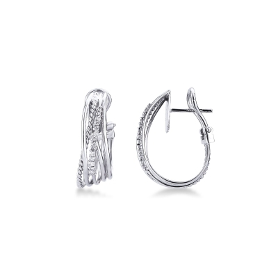 Braided wire hoops earrings in 18k white gold and diamonds