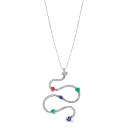 Fancy wave pendant with diamonds, sapphires, ruby and emeralds