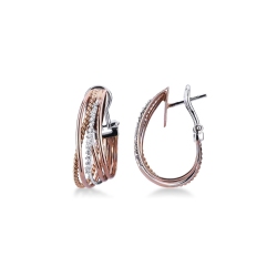 White and rose gold 18k braided wired earrings with diamonds 