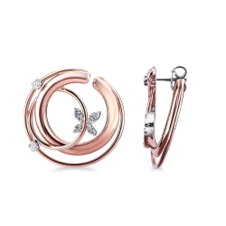 Three rows hoop earrings with diamonds in white and rose gold 18k