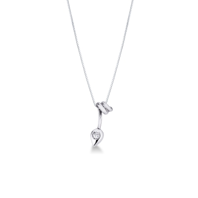 Fancy wire pendant in 18k white gold with solitaire diamond