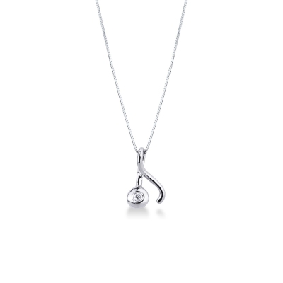 Musical note pendant in 18k white gold with diamond