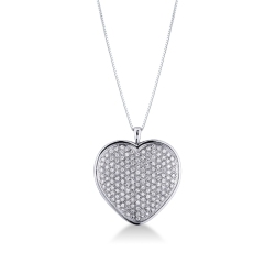18k white gold necklace with heart pendant with diamonds pavé