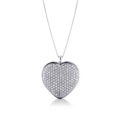 18k white gold necklace with heart pendant with diamonds pavé