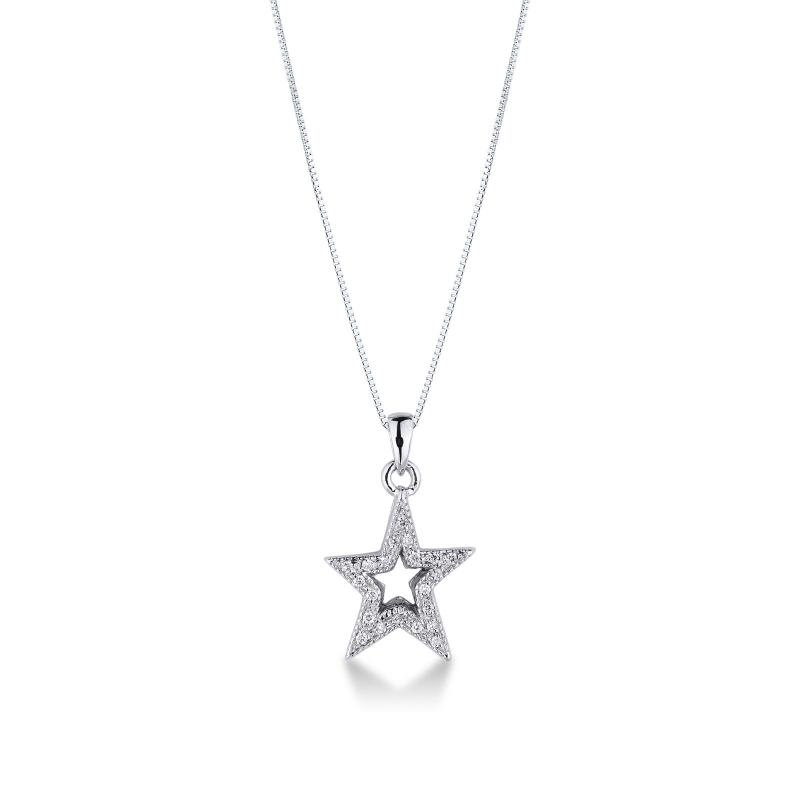 Star shaped pendant with round cut diamonds