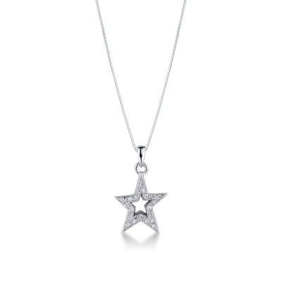 Star shaped pendant with round cut diamonds