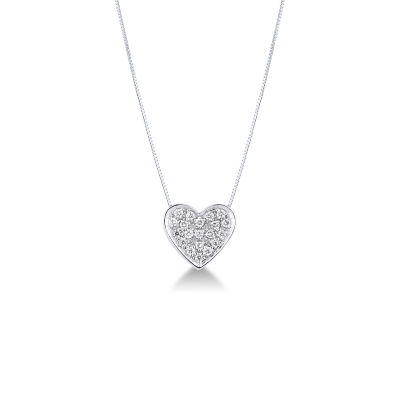 Heart shape pendant in 19k white gold with diamonds