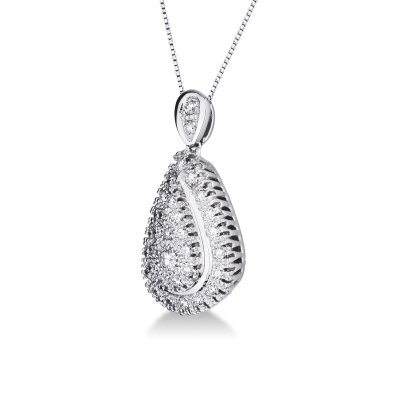 Elegant drop shaped pendant with round cut diamonds