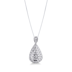 Elegant drop shaped pendant with round cut diamonds