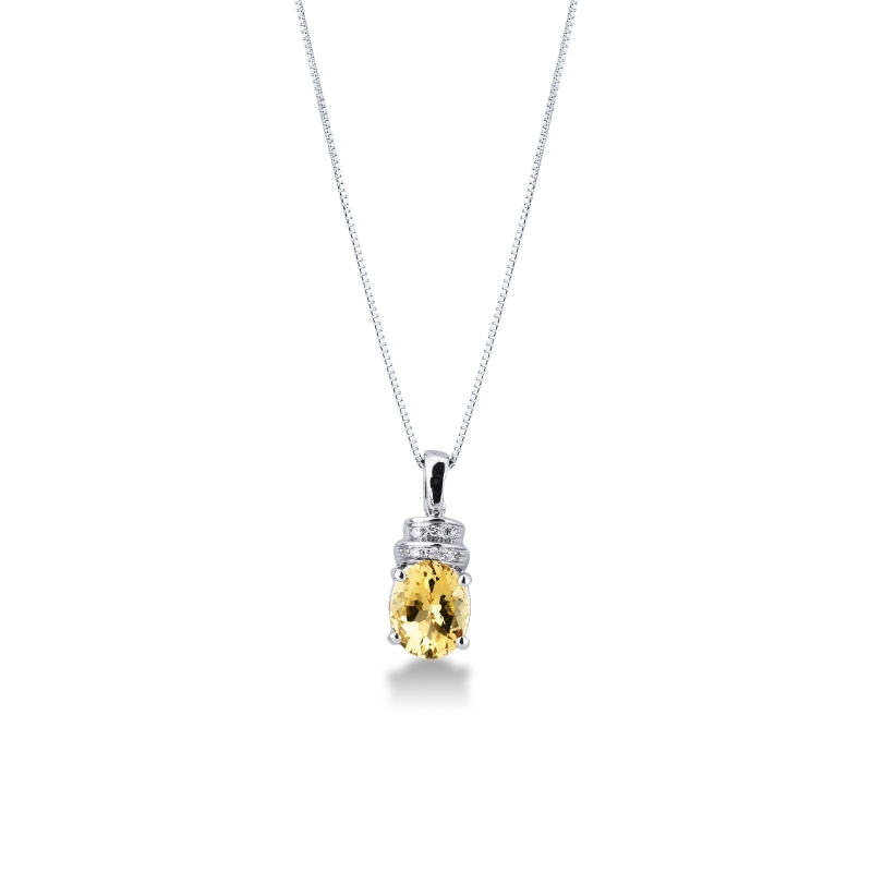 White gold 18k citrine pendant with diamonds 