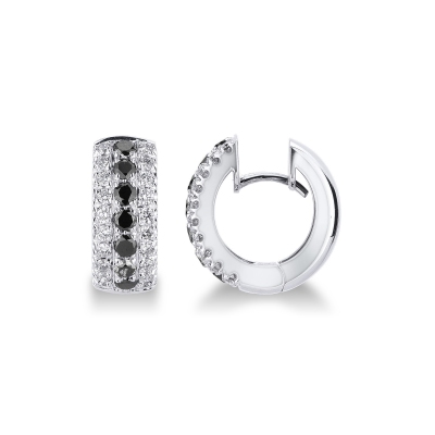White gold 18k hoops with central black diamonds and white diamonds 