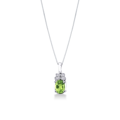 Necklace with oval peridot  and diamonds pendant