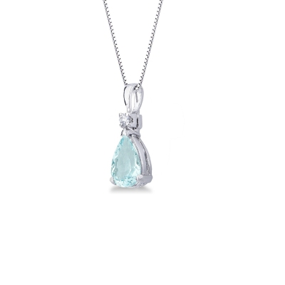 Collana con acquamarina goccia oro bianco 18k e diamante