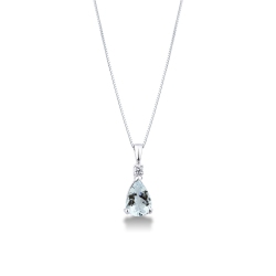 Collana con acquamarina goccia oro bianco 18k e diamante