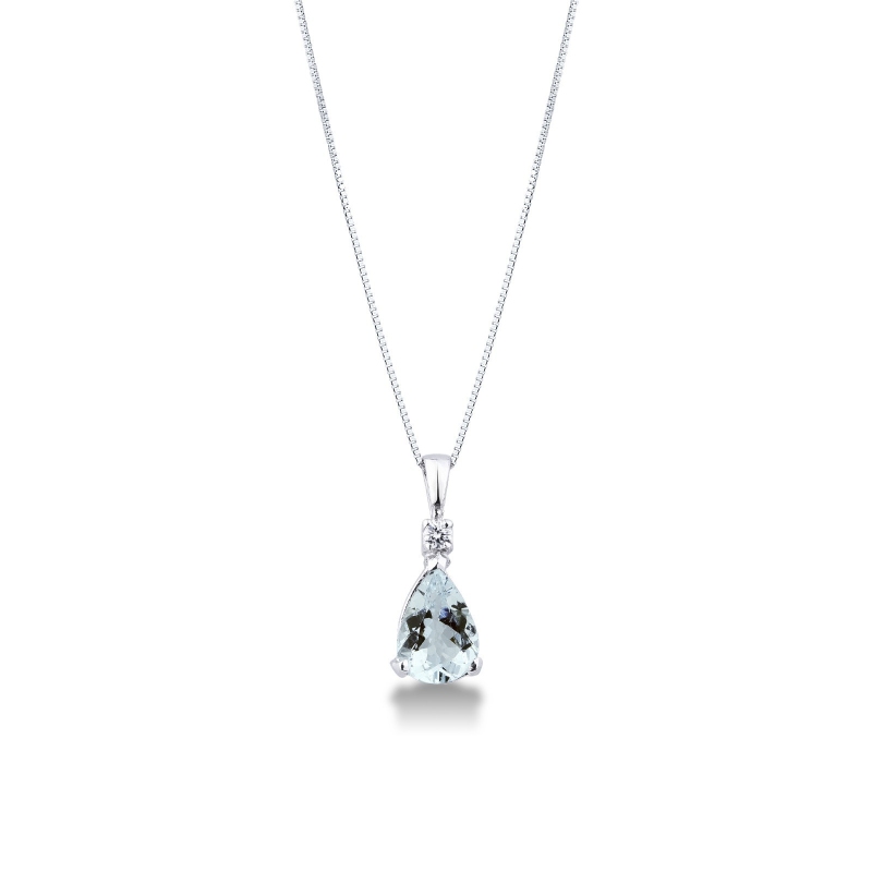 Collana con acquamarina goccia oro bianco 18k e diamante