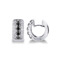 White gold 18k hoop earrings with black and white diamonds 