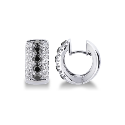 White gold 18k hoop earrings with black and white diamonds 