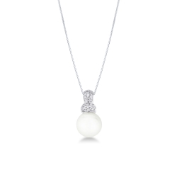Necklace in 18k white gold with pearl and diamond pendant 