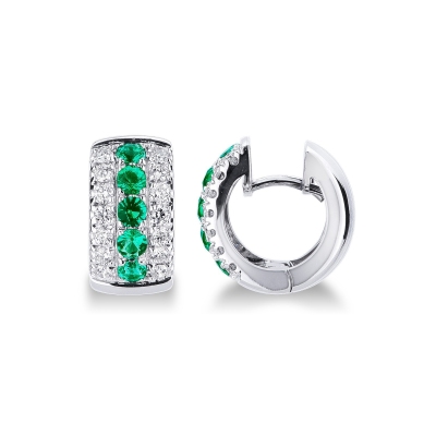 18k white gold hoop earrings with emeralds and diamonds 