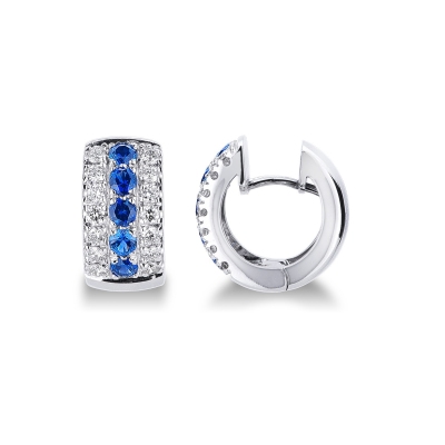White gold 18k hoop earrings with blue sapphires and diamonds 