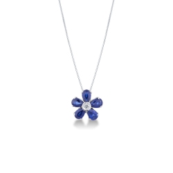 Flower pendant with 5 Drop cut sapphire petals and diamond