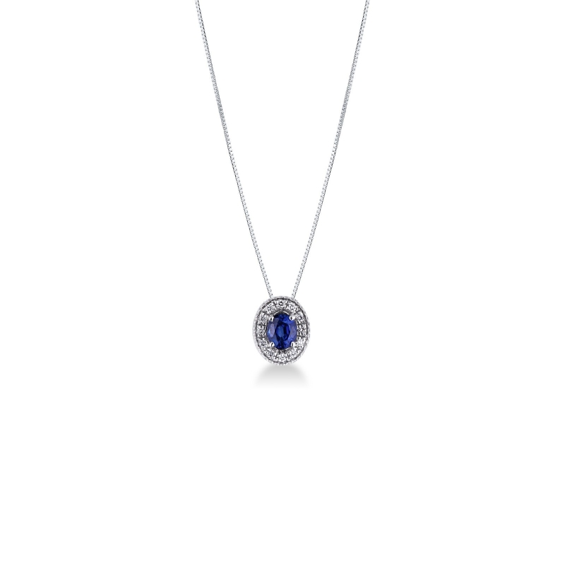 Necklace with pendant, diamonds and an oval sapphire