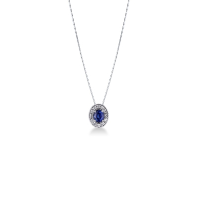 Necklace with pendant, diamonds and an oval sapphire