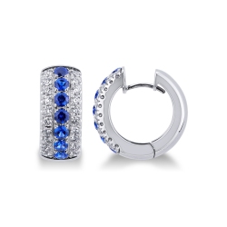 18k white gold hoop earrings with blue sapphires and diamonds 