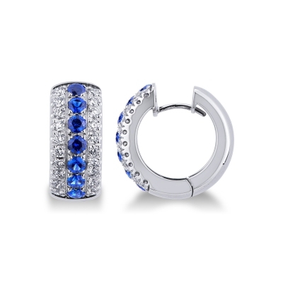 18k white gold hoop earrings with blue sapphires and diamonds 