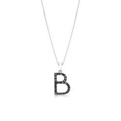 18k white gold letter B with black diamonds
