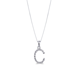 Letter C pendant with diamonds in 18k white gold