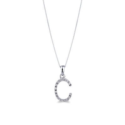 Letter C pendant with diamonds in 18k white gold