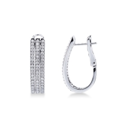White gold 18k oval earrings with three diamonds rows