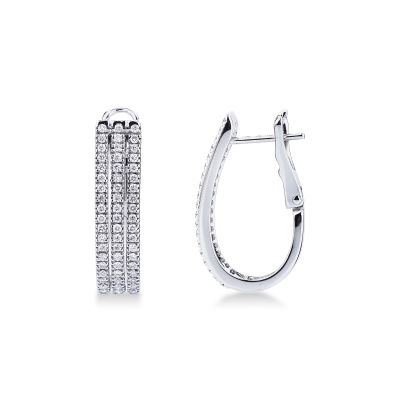 White gold 18k oval earrings with three diamonds rows