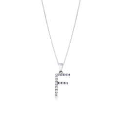 Letter F pendant with diamonds in white gold 18k