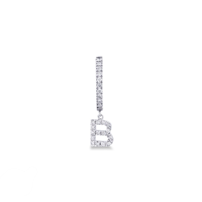 Single earring with pendant letter B with diamonds
