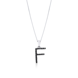18k white gold letter F with black diamonds